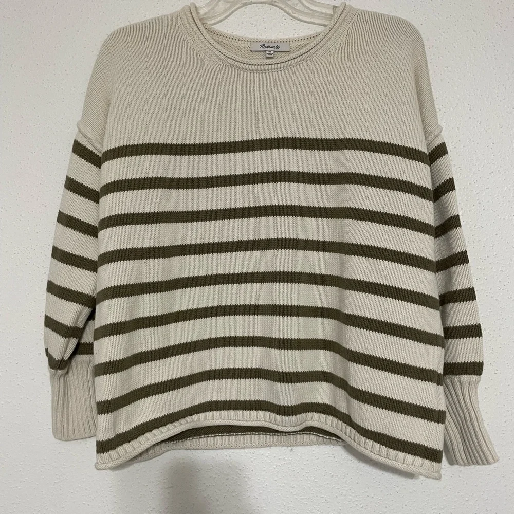 Madewell Conway Pullover Sweater Cream With Green Stripes Size XS